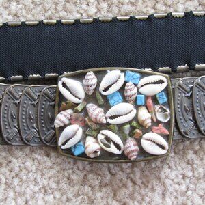 Seashell Buckle Stretch Metal Vintage Art Deco Bronze Style Belt Large